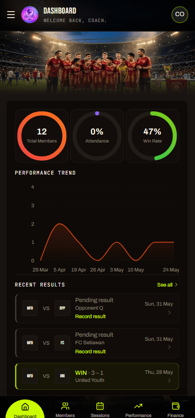 MyTeam FC dashboard on laptop and mobile